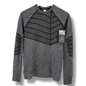 Oiselle Birds of a Feather Long Sleeve Running Shirt Womens Sz S Gray Black